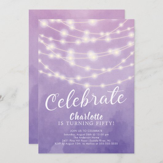 String Lights Vieren Uitnodiging voor Volwassen Ve (Voorkant / Achterkant)