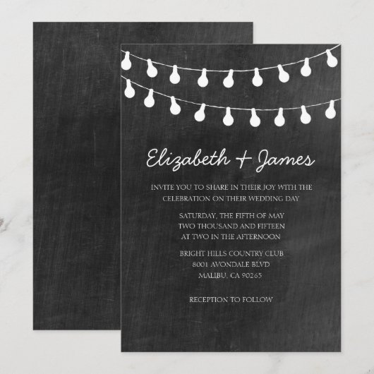 String Lights Wedding Invitations Kaart (Voorkant / Achterkant)