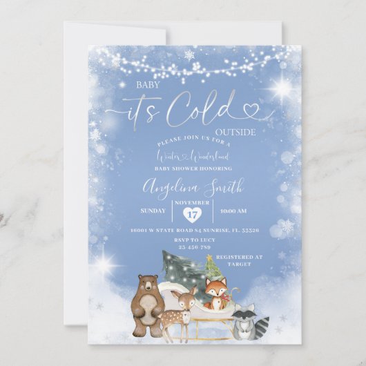 String Lights White Snowflake Tree Baby shower Kaart (Voorkant)