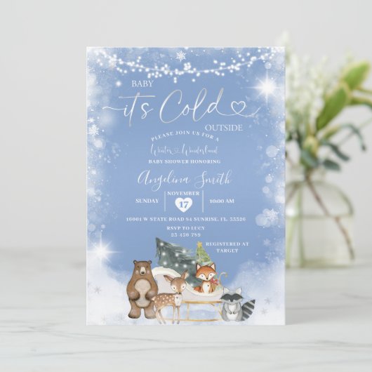 String Lights White Snowflake Tree Baby shower Kaart (Staand voorkant)
