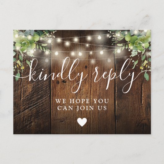 String Lights Wood Song Request RSVP Briefkaart (Voorkant)