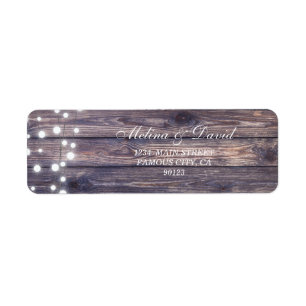 String Lights Wooden Background Address Label