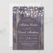 String Lights Wooden Background Wedding Invitation Aankondiging (Voorkant)