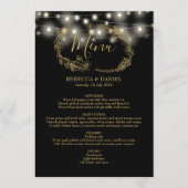 String Lights Zwart en Goud Bloemen bruiloft Menu (Voorkant)