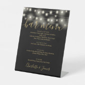 String Lights zwart en goud bruiloft bar menu Reclamebord Met Voetstuk (Voorkant)