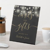 String Lights Zwart Goud Script Kaarten en geschen Reclamebord Met Voetstuk (Insitu)