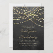 String Lights Zwart Goud Trouwen Kaart (Voorkant)