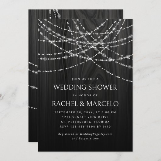 String Lights Zwart Rustiek Paren Trouwdouche Kaart (Voorkant / Achterkant)