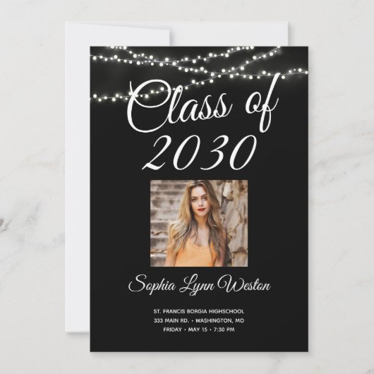 String of Lights Afstuderen Foto Kaart (Voorkant)