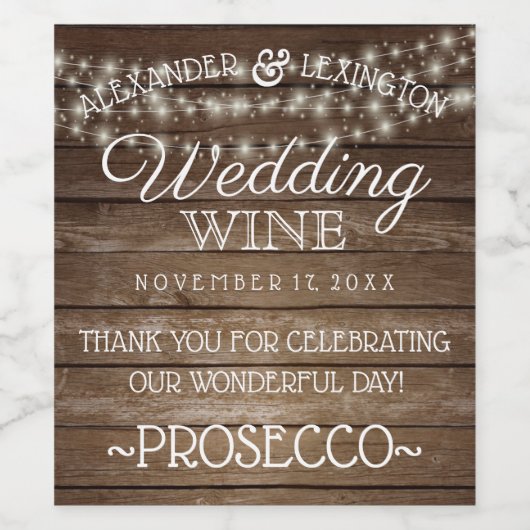 String of Lights Bruiloft Mousserende wijn of Etiket (Enkel label)