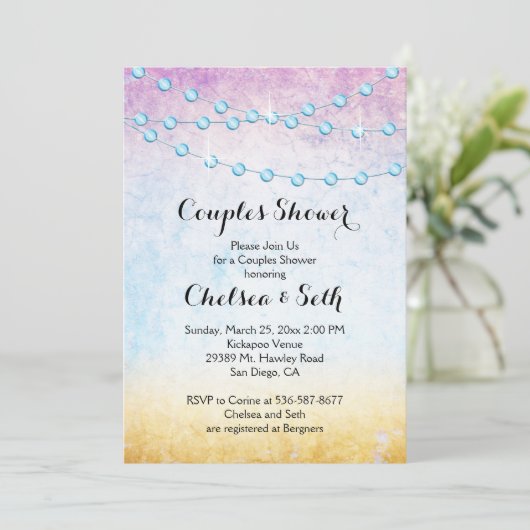 String of Lights op een Grungy Beach Sunset Kaart (Staand voorkant)