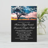 String of Lights Tree bij Sunset Bruiloft Uitnodig Kaart (Staand voorkant)