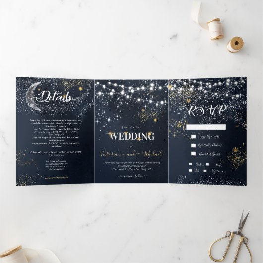 String van lichten Celestial Star Night Sky Drieluik Uitnodiging (Binnen)