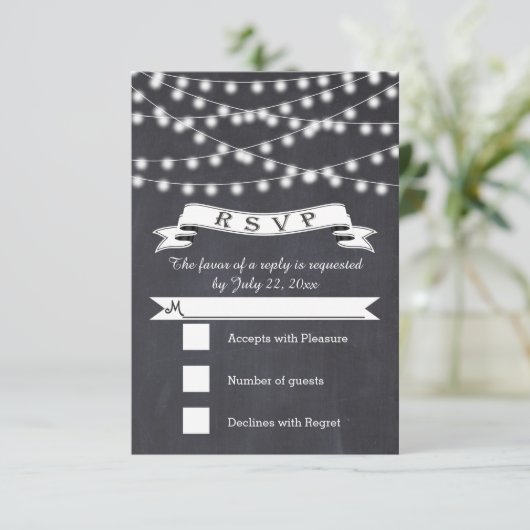 String van lichten en banner bruiloft RSVP (Staand voorkant)