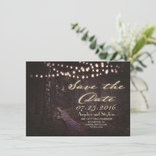 String van lichten rustieke bomen Save the Date (Staand voorkant)