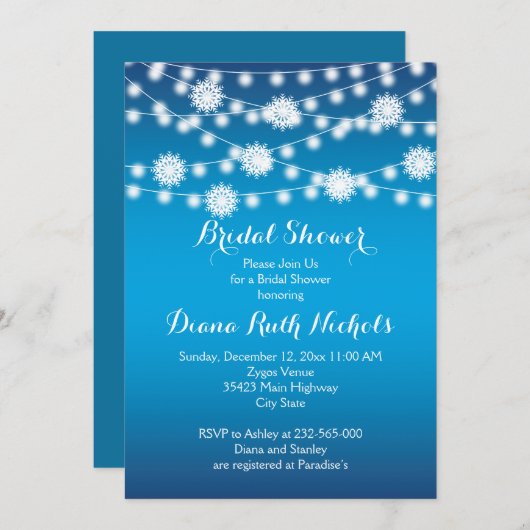 String van lichten sneeuwvlokken bruiloft vrijgeze kaart (Voorkant / Achterkant)