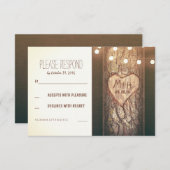 Strings of Lights Carved Heart Wedding RSVP Kaarte (Voorkant / Achterkant)