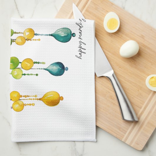 Strings van Mardi Gras Kralen in Waterverf Theedoek (Quarter Fold)