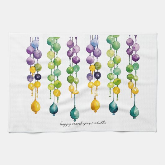 Strings van Mardi Gras Kralen in Waterverf Theedoek (Horizontaal)