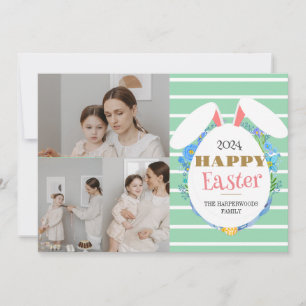 Strip Floral Eenvoudige Pasen familie Drie foto Feestdagenkaart