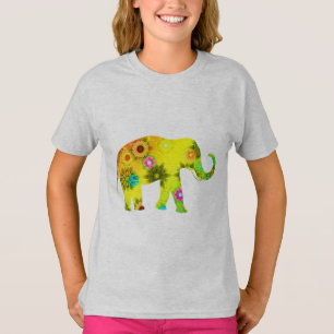 Stripachtige Olifant Levendige Bloemen Speels T-shirt