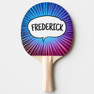 Stripboek explosie gepersonaliseerde naam trendy tafeltennisbatje