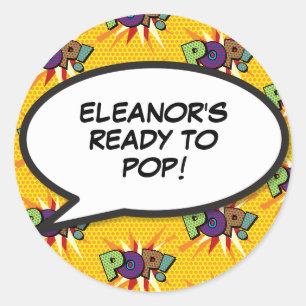 Stripboek klaar om te EXPLOSIE! Baby Shower Spette Ronde Sticker