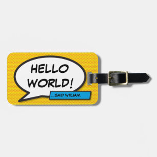 Stripboek Pop Art HELLO WORLD gepersonaliseerd Bagagelabel