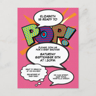 Stripboek Pop Art Klaar om te barsten Baby Shower Aankondigingskaart