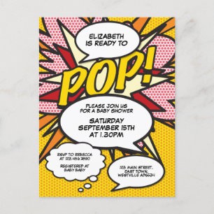 Stripboek Pop Art Klaar om te barsten Baby Shower Aankondigingskaart