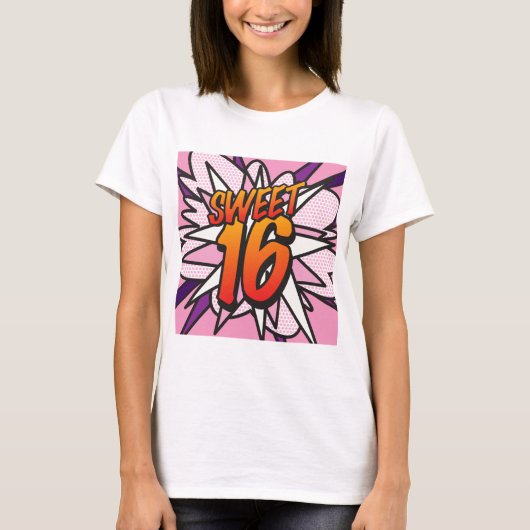 Stripboek Pop Art Roze SWEET 16 VERJAARDAG T-shirt (Voorkant)