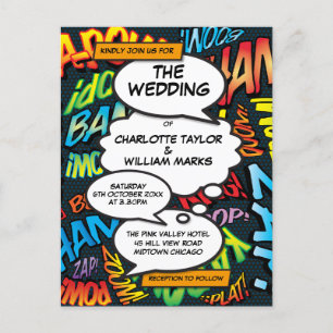 Stripboek Pop Art Trouwuitnodiging Aankondigingskaart