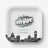 Stripboek Superheld Verjaardag Papieren Bordje (Voorkant)