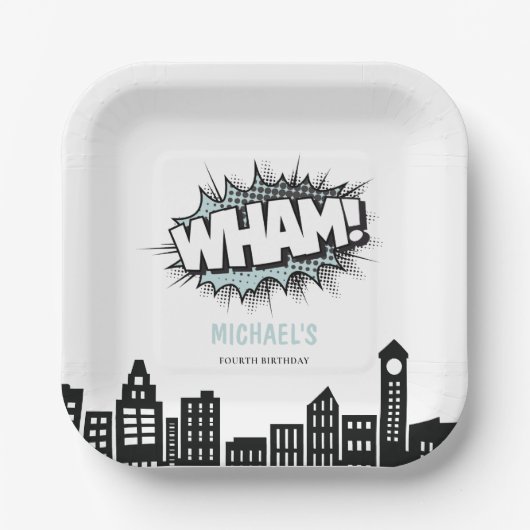 Stripboek Superheld Verjaardag Papieren Bordje (Voorkant)