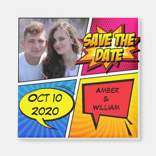 Stripboek Superhero Save The Date Magneet (Voorkant)