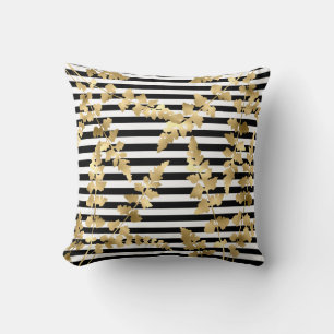 Stripe Black Gold leaf dubbelzijdige hamptons Kussen