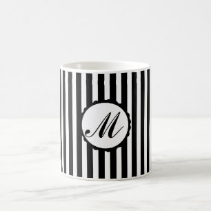 Stripe Black White - Mok voor aangepaste monogram 