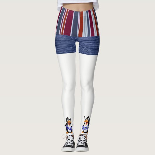 Stripe Blue Penguin Leggings (Voorkant)