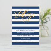 Stripe bruiloft uitnodiging sjabloon blauwe marine (Staand voorkant)