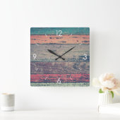  Stripe Design Rustisch Land Wooden Decor Vierkante Klok (Huis)