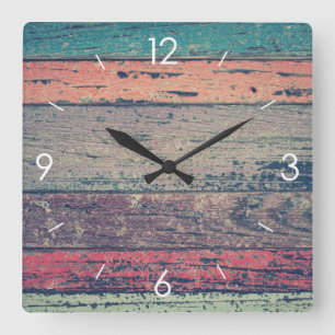  Stripe Design Rustisch Land Wooden Decor Vierkante Klok