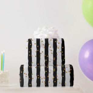 Stripe en Gold-Stippen op Sheen Black Satin Cadeaupapier