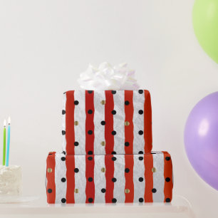 Stripe en Polka Dots op Sheen Red Satin Cadeaupapier