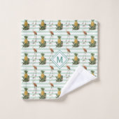 Stripe Flamingo Pineappelpatroon|Monogram Bad Handdoek (Wasdoekje)
