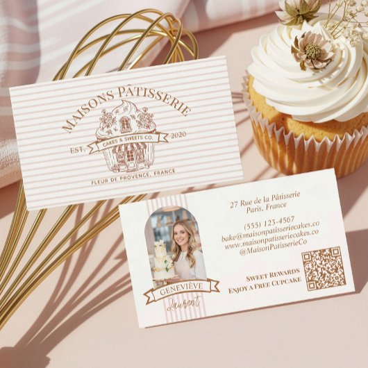 Stripe Floral Cupcake Bakery Cake Designer Shop Visitekaartje