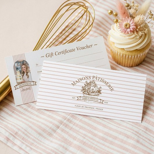 Stripe Floral Cupcake Bakery Shop Gift Certificate