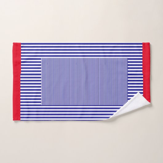 STRIPE GÉOMÉTRIQUE BLEU CLASSIQUE ROUGE TRIM (Serviette à main)
