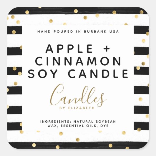 Stripe Gold Foil Spots Soy Candle Label (Voorkant)
