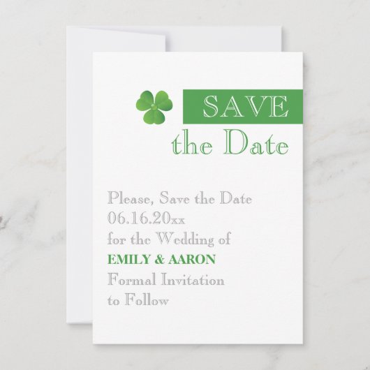 Stripe & groene klaver, Ierse bruiloft Save the Da Save The Date (Voorkant)