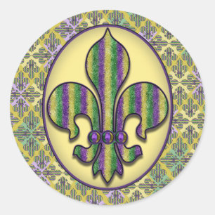 Stripe Mardi Gras Fleur de lis Ronde Sticker